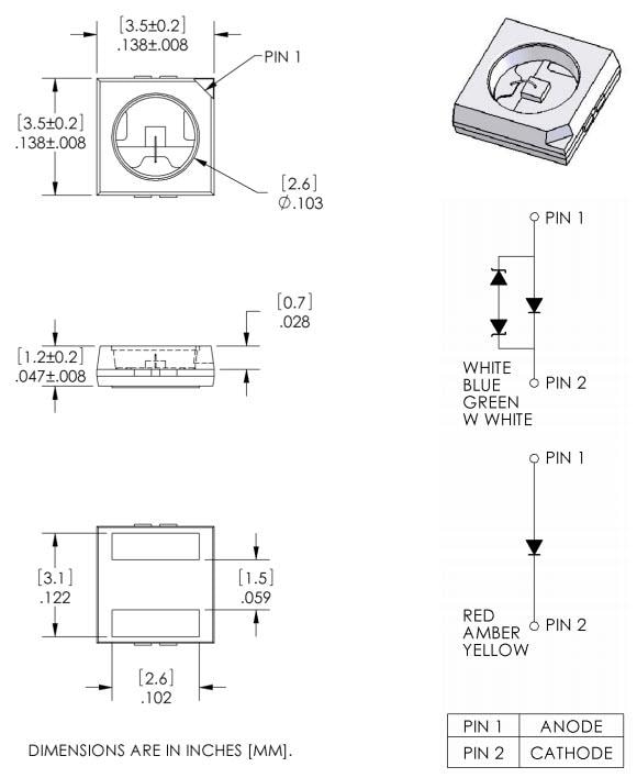 Mechanical Drawing - Optek / TT Electronics OVS5MxBCR4 Mini Half-Watt LEDs