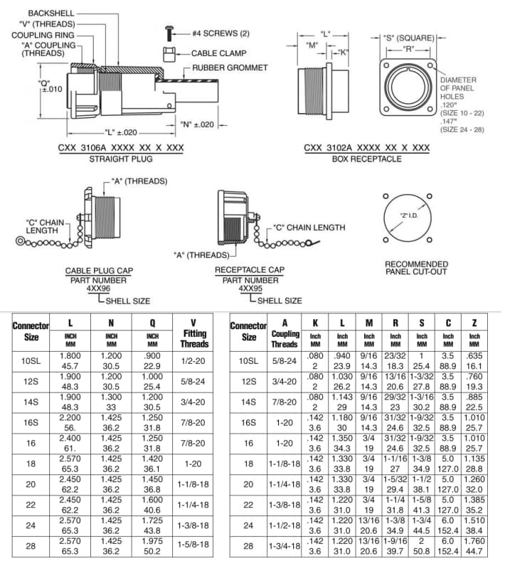 Mechanical Drawing - CONXALL Mil-E-Qual® Connectors