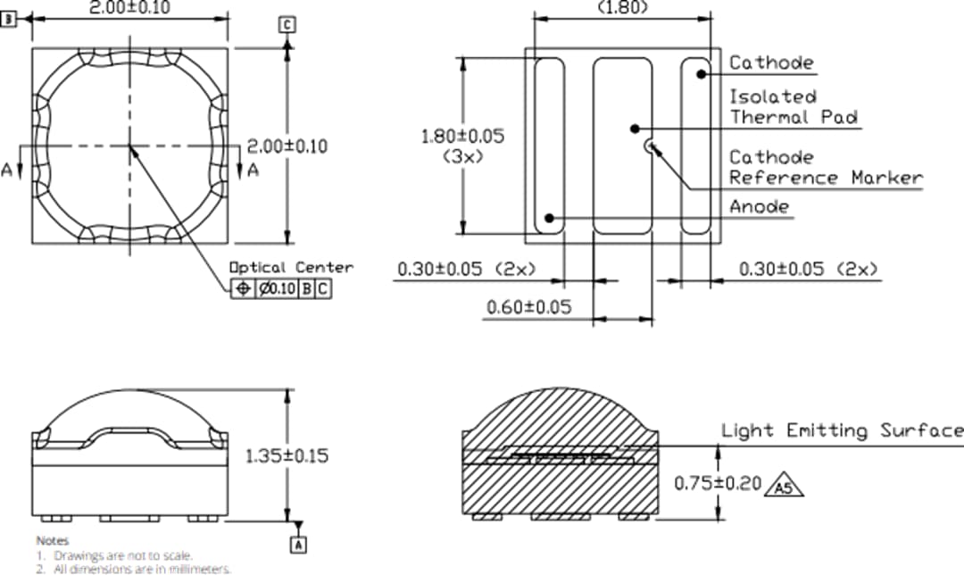 Mechanical Drawing - Lumileds LUXEON C Color Line LEDs