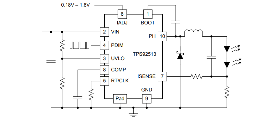 Schematic - Texas Instruments TPS92513/HV Step-Down Buck LED Drivers