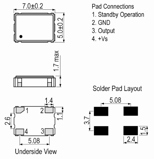 Mechanical Drawing - IQD IQXO-691 Low Voltage Clock Oscillators