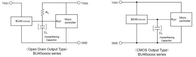 Application Circuit Diagram - ROHM Semiconductor BU45K/BU46K Series Voltage Detector ICs