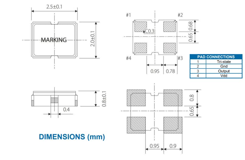 Mechanical Drawing - ECS ECS-2520MV SMD MultiVolt™ Crystal Oscillators