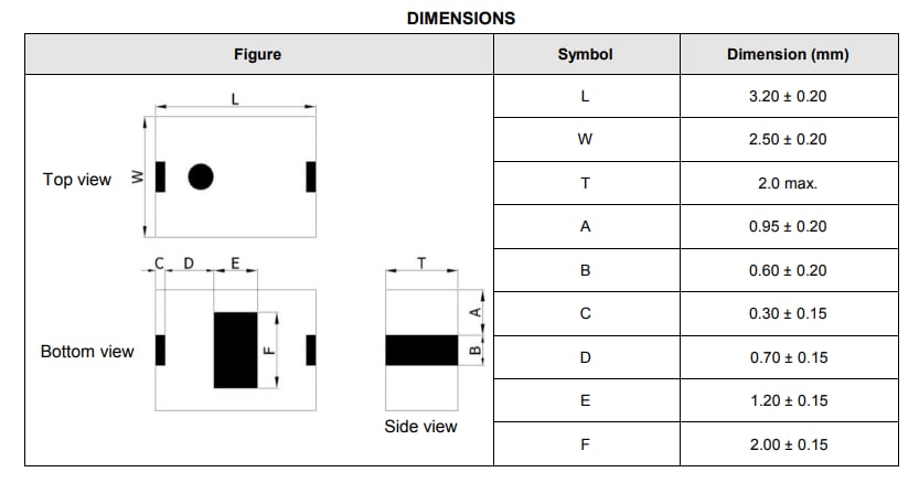 Mechanical Drawing - Walsin RFLPF Multilayer Ceramic Low Pass Filters