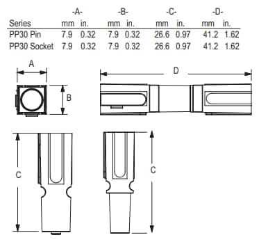 Mechanical Drawing - Anderson Power Products PP30 Powerpole® Connectors