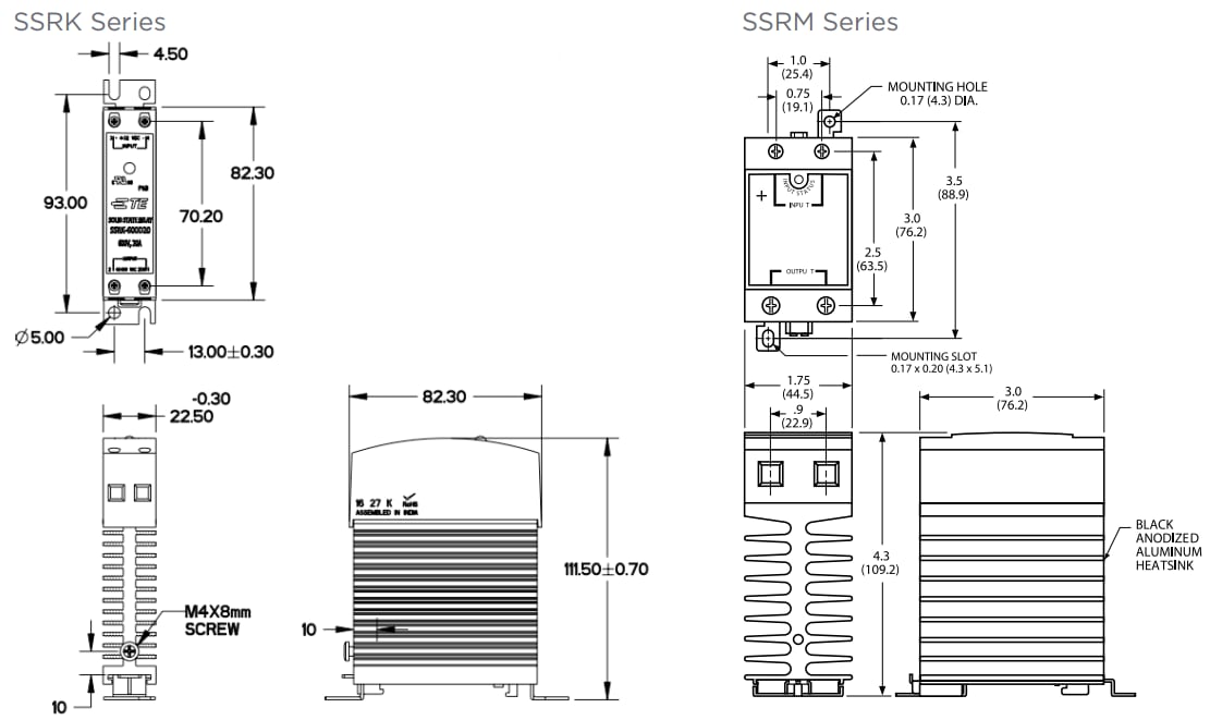 Mechanical Drawing - TE Connectivity / Potter & Brumfield SSRK & SSRM Solid State Relays