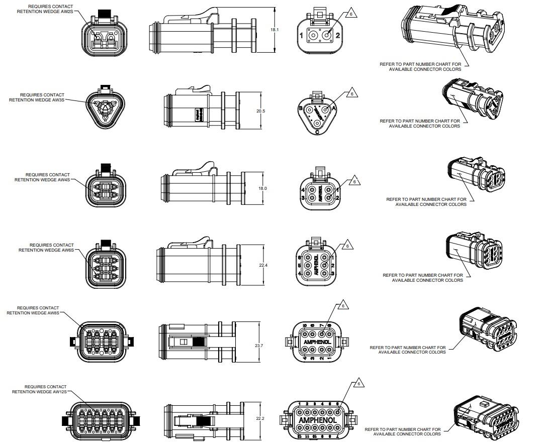 Mechanical Drawing - Amphenol Sine Systems StructurePlus™ AT OMC Series Connectors