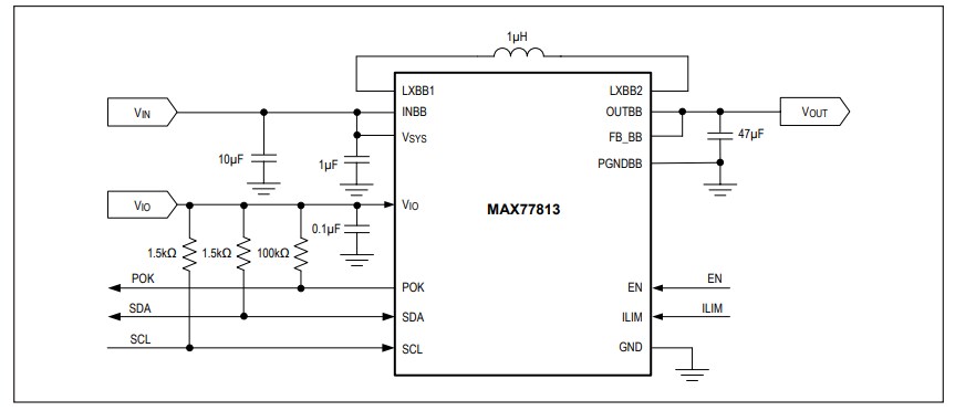 Application Circuit Diagram - Analog Devices / Maxim Integrated MAX77813 High-Efficiency Buck-Boost Converters