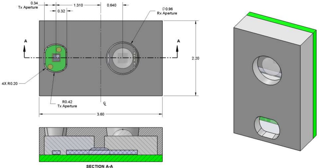 Mechanical Drawing - ams OSRAM TMF8801 1D Time-of-Flight Distance Sensors