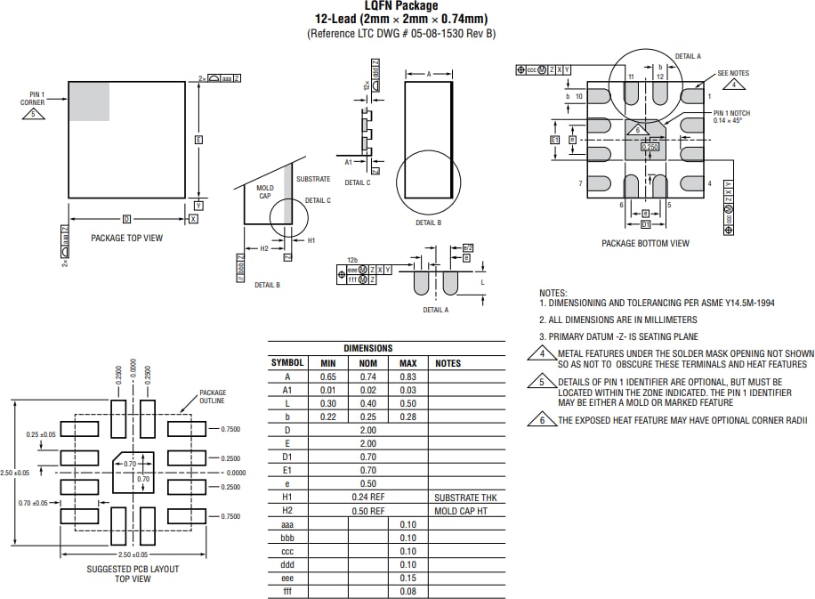 Mechanical Drawing - Analog Devices Inc. LTC4124 100mA Wireless Li-Ion Charger