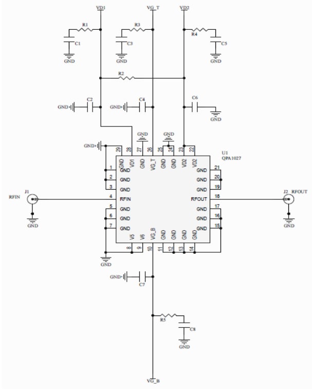 Application Circuit Diagram - Qorvo QPA1027 GaN Power Amplifiers
