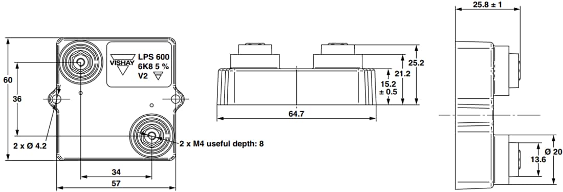 Mechanical Drawing - Vishay / Sfernice LPS600 Power Resistors