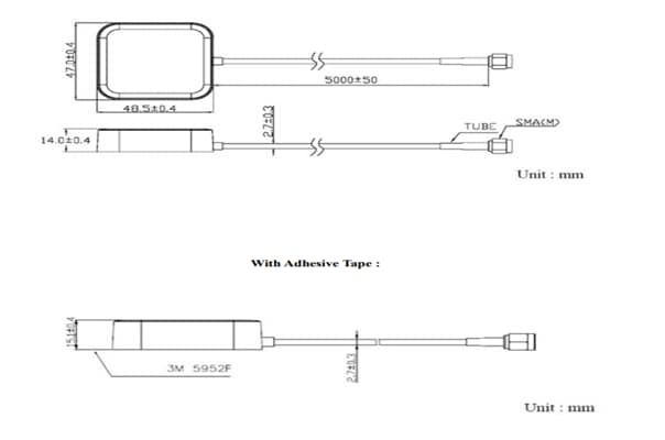Mechanical Drawing - Abracon AEARBA048014-SG3 GNSS External Antenna