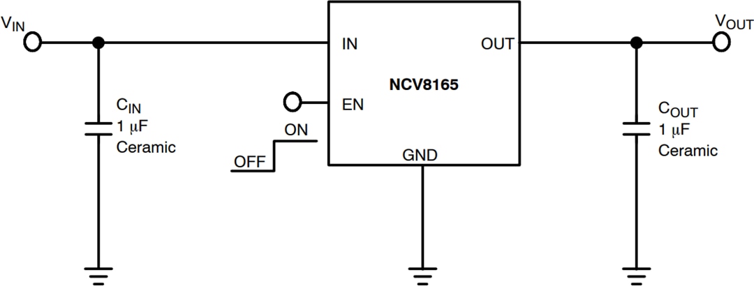 Application Circuit Diagram - onsemi NCV8165 500mA LDO Linear Voltage Regulators