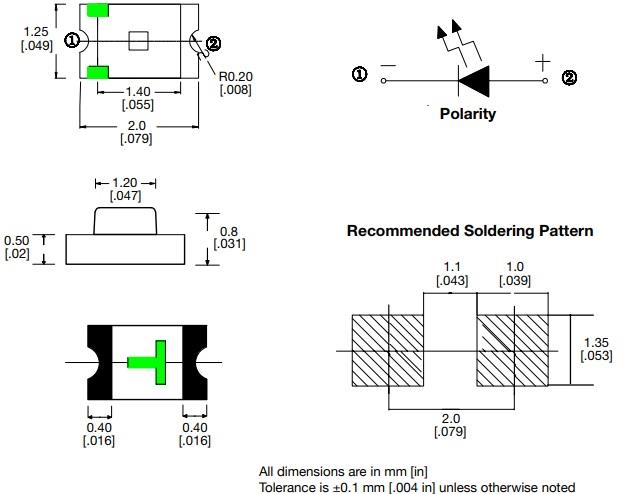 Mechanical Drawing - VCC LSM0805 Series SMD LEDs