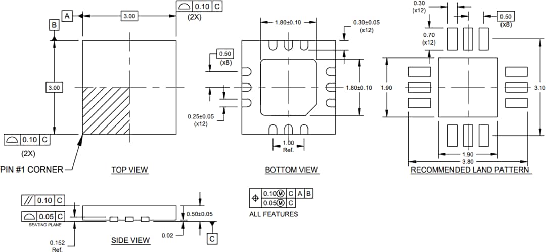 Mechanical Drawing - pSemi PE45140, PE45361, PE45450 UltraCMOS Power Limiters