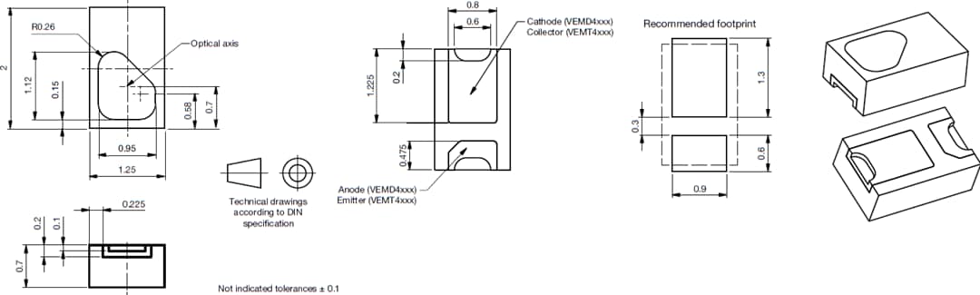 Mechanical Drawing - Vishay VEMD4 Silicon PIN Photodiodes