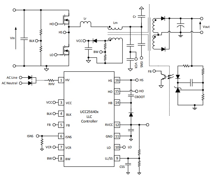 Schematic - Texas Instruments UCC25640x LLC Resonant Controllers