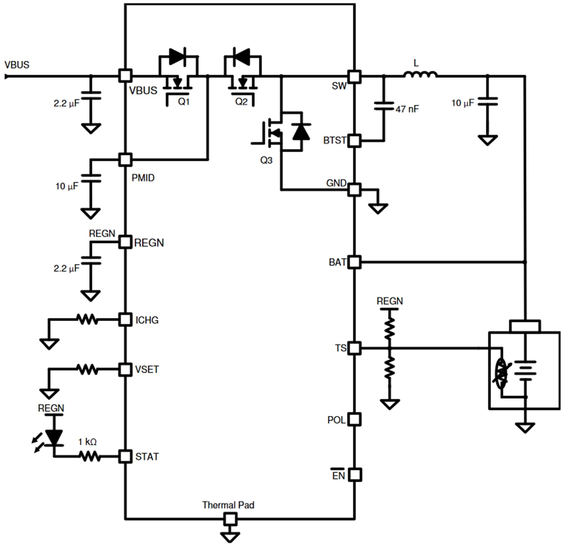 Application Circuit Diagram - Texas Instruments bq25300 Switch-Mode Battery Charger