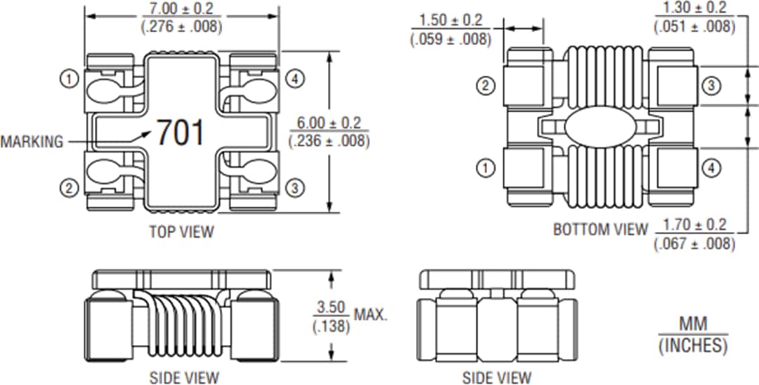 Mechanical Drawing - Bourns SRF7035A Common Mode Chokes