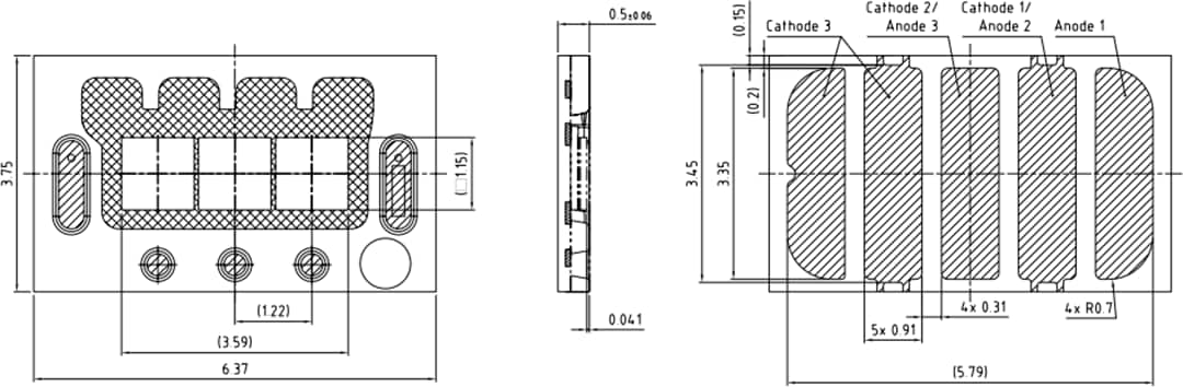 Mechanical Drawing - ams OSRAM OSLON® Black Flat X  KW3 HNL631.TK LEDs (3 Chip)