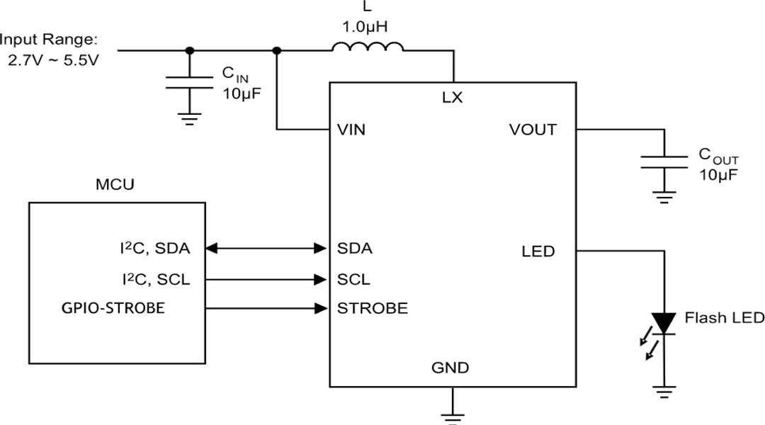 Application Circuit Diagram - Kinetic Technologies KTD2690 Single Flash LED Driver
