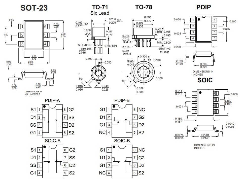 Mechanical Drawing - Linear Integrated Systems Low Noise Dual N-Channel JFETs