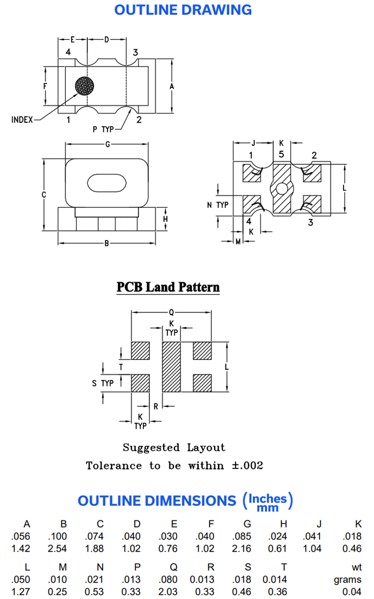 Mechanical Drawing - Mini-Circuits TTC1-682W+ RF Transformer