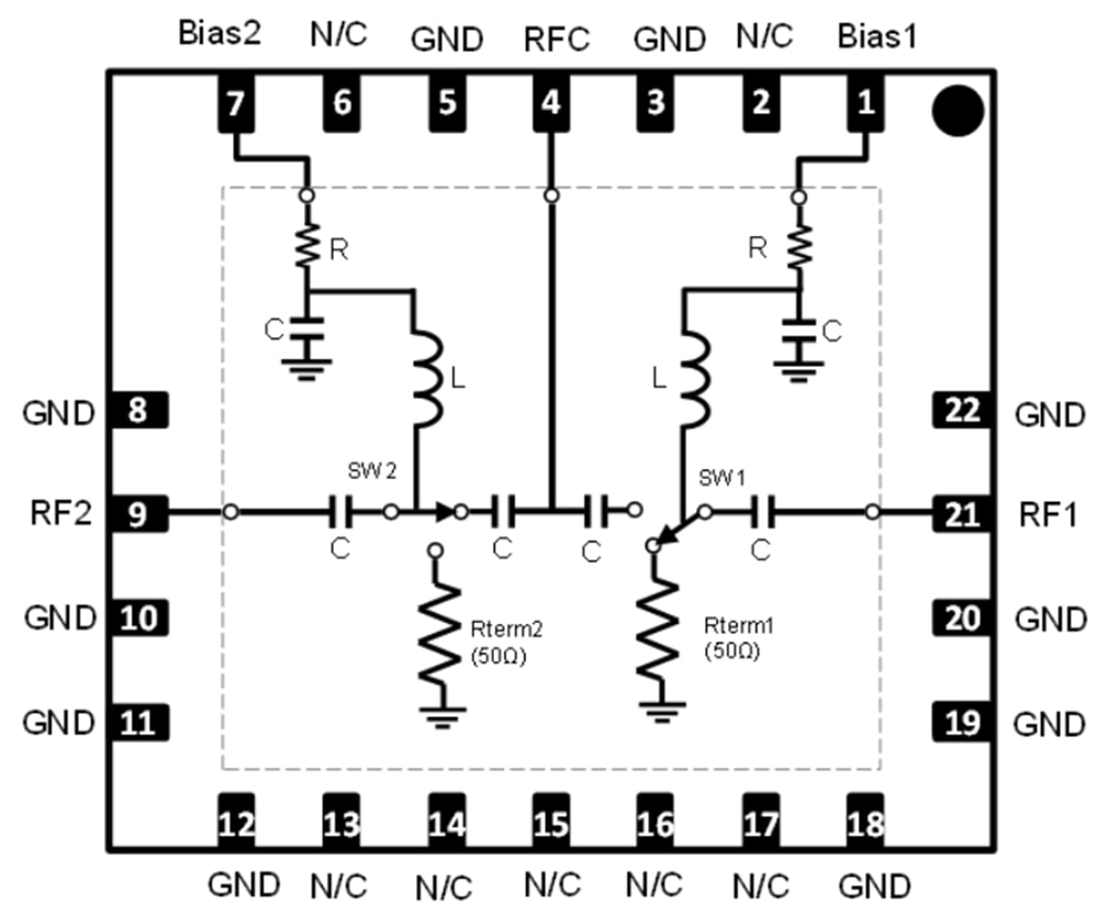 Schematic - MACOM MASW-011148 20GHz to 44GHz Ka-Band SPDT PIN Switch
