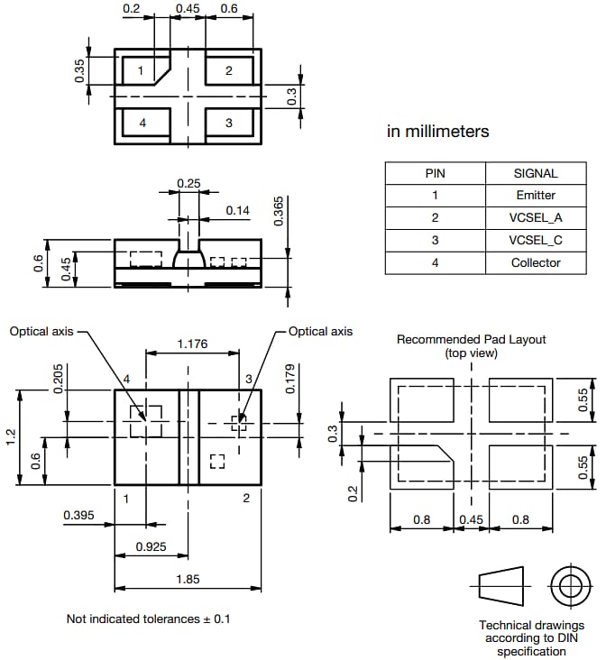 Mechanical Drawing - Vishay VCNT2030 Reflective Sensor (VCSEL+PT)