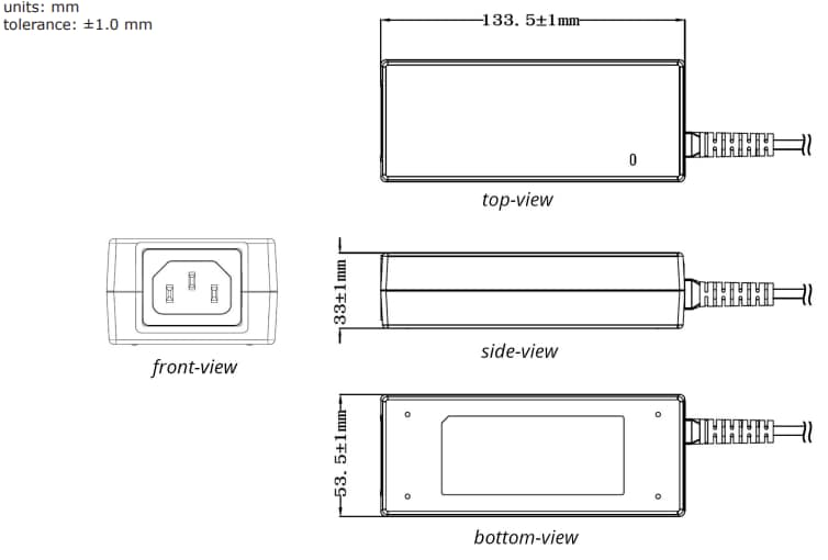 Mechanical Drawing - CUI Inc SDI90B AC-DC Desktop Adapters