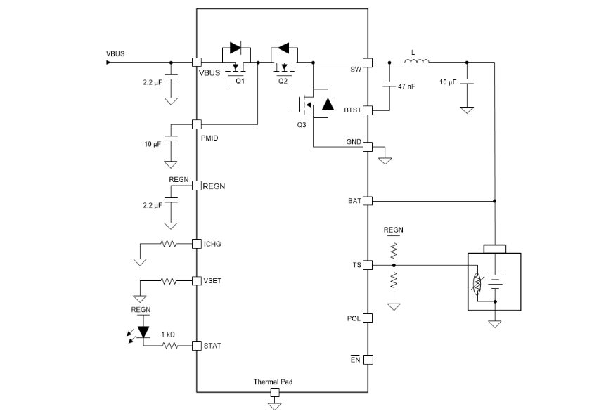 Application Circuit Diagram - Texas Instruments bq25308 Standalone 1-Cell Battery Charger