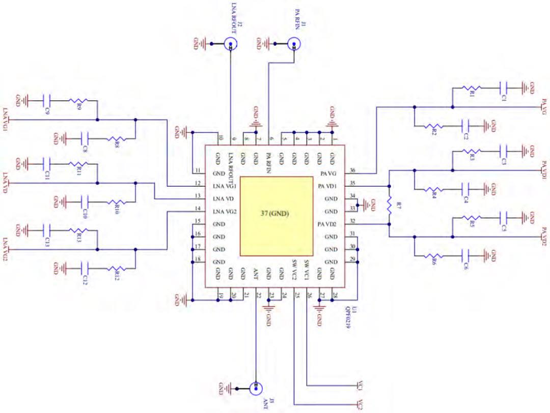 Application Circuit Diagram - Qorvo QPF0219 10W Transmit/Receive Module