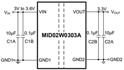 Application Circuit Diagram - Monolithic Power Systems (MPS) MID04W0503A DC/DC Converters