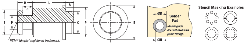 Mechanical Drawing - PEM SMTSK™ Reelfast® KEYHOLE® Standoffs