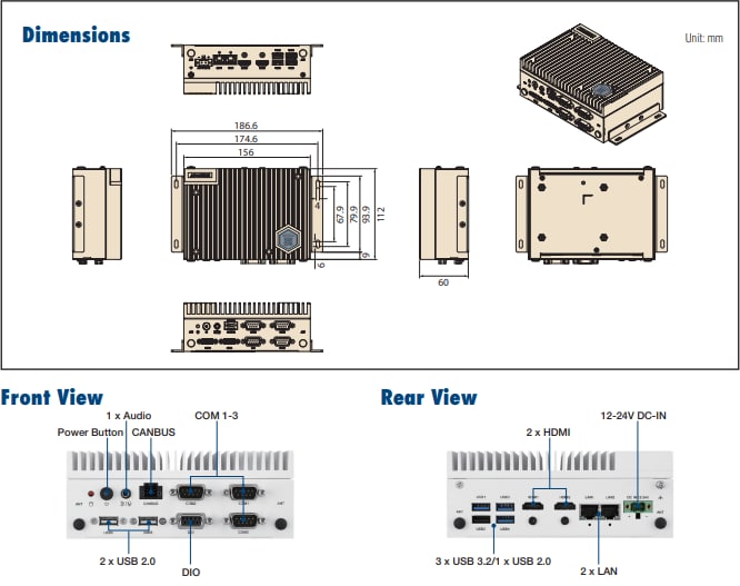 Mechanical Drawing - Advantech Preconfigured EI-53 Edge Intelligent System