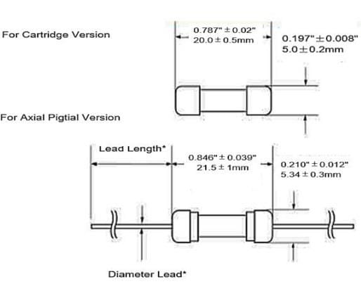 Mechanical Drawing - Bel Fuse 0650C/0650P Series Quick-acting Fuses