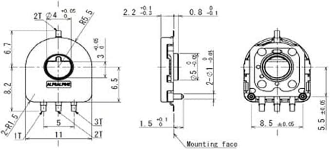 Mechanical Drawing - Alps Alpine Rotary Type RDC50 Resistive Position Sensor