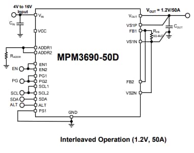 Application Circuit Diagram - Monolithic Power Systems (MPS) MPM3690-50D DC-DC Power Modules