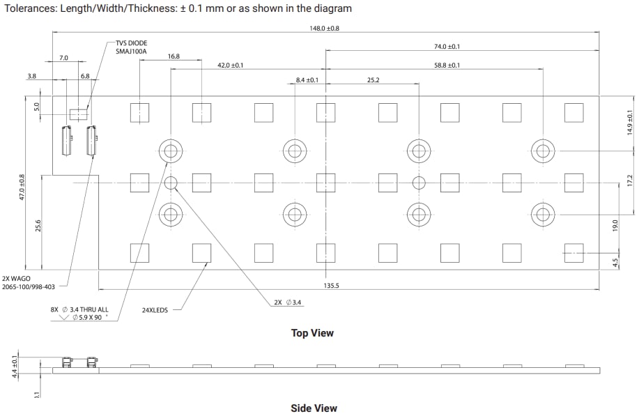 Mechanical Drawing - Cree LED LS24 LED Standard Rectangular PCBAs