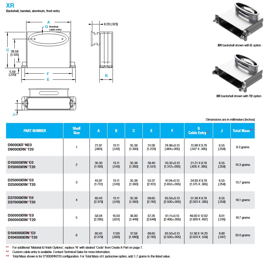 Mechanical Drawing - Positronic X-Hood One-Piece Banded D-Sub Backshells