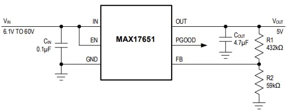 Application Circuit Diagram - Analog Devices / Maxim Integrated MAX17651 Linear Regulator