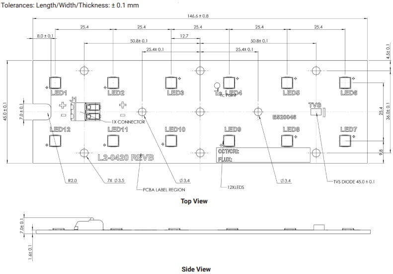 Mechanical Drawing - Cree LED LS12P 12LED Rectangular PCBAs