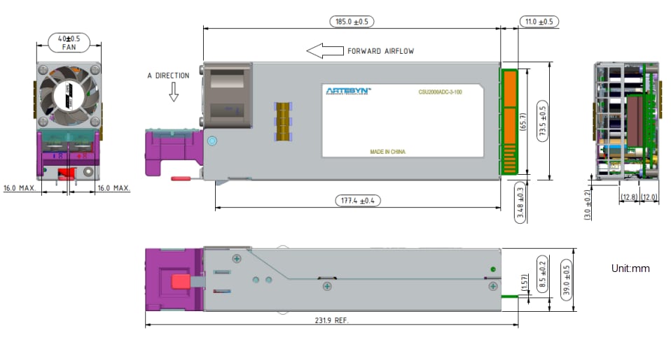Mechanical Drawing - Advanced Energy / Artesyn CSU1300ADC 1300W Distributed Power Systems