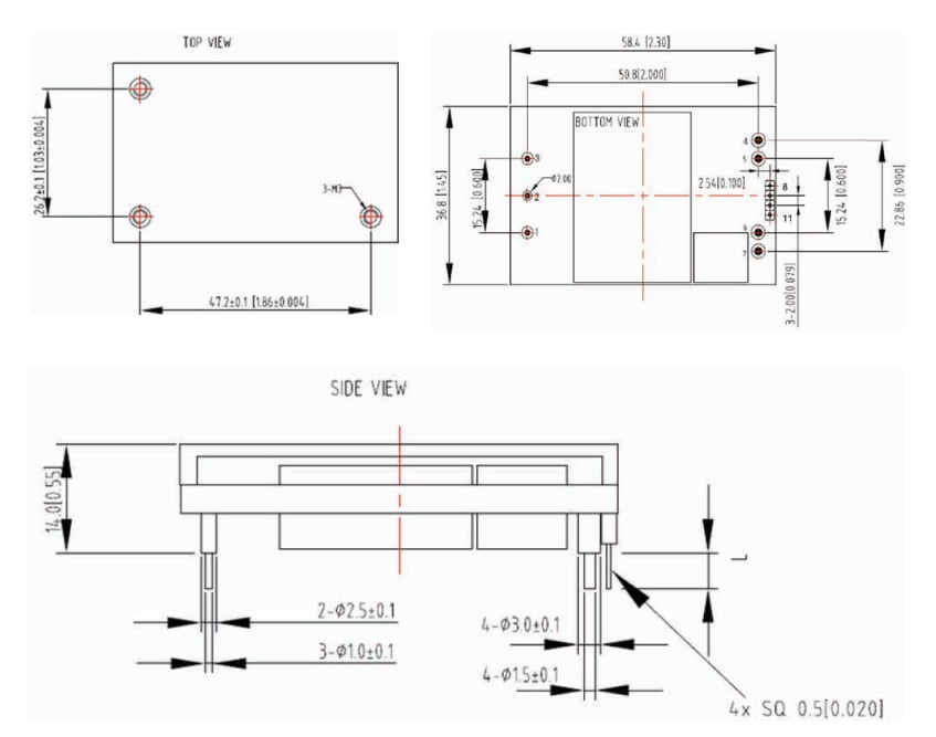 Mechanical Drawing - Advanced Energy / Artesyn BCQ1300 & BDQ1300 Quarter-Brick DC-DC Converters