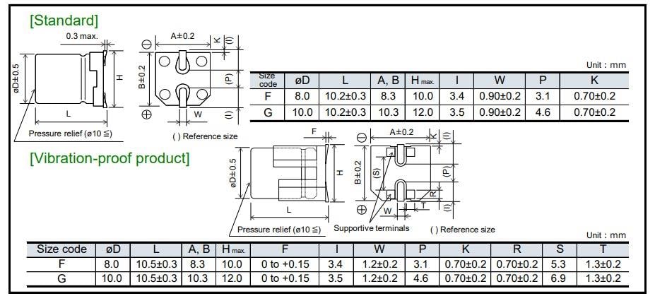 Mechanical Drawing - Panasonic EEH-ZVU Conductive Polymer Hybrid Capacitors