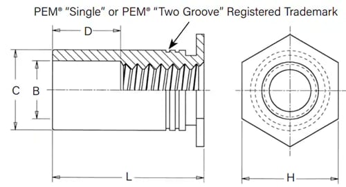Mechanical Drawing - PEM SO/SOS Through-Hole Self-Clinching Standoffs