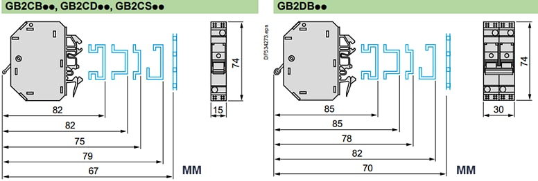 Mechanical Drawing - Schneider Electric GB2 Circuit Breakers