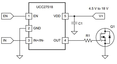 Application Circuit Diagram - Texas Instruments UCC27518 Low-Side Gate Driver
