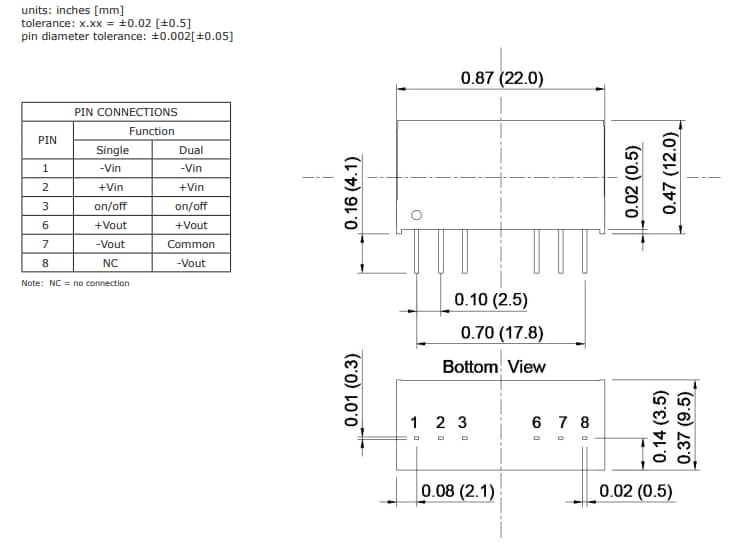 Mechanical Drawing - CUI Inc DRQ10-S DC-DC Converters